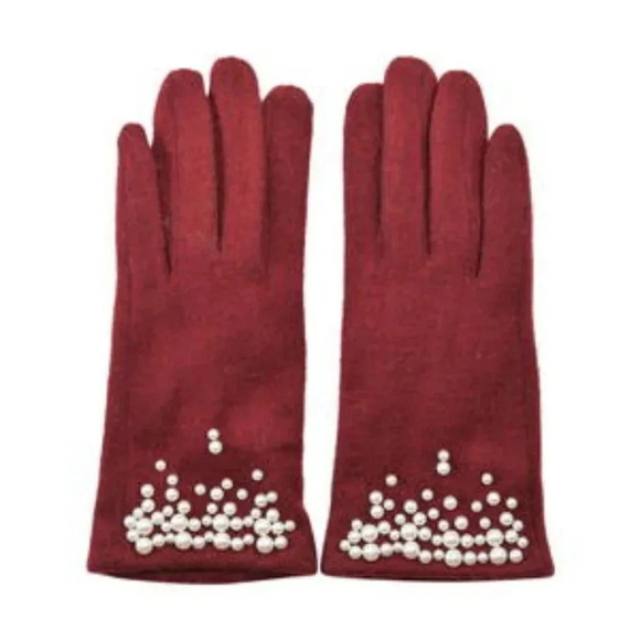 Cashmere Warm Gloves with Plastic Pearl and Equipped Touch Screen Frienly - Picture 1 of 4